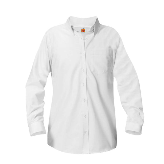 Girl's Oxford Long Sleeve Blouse w/Logo - 1124
